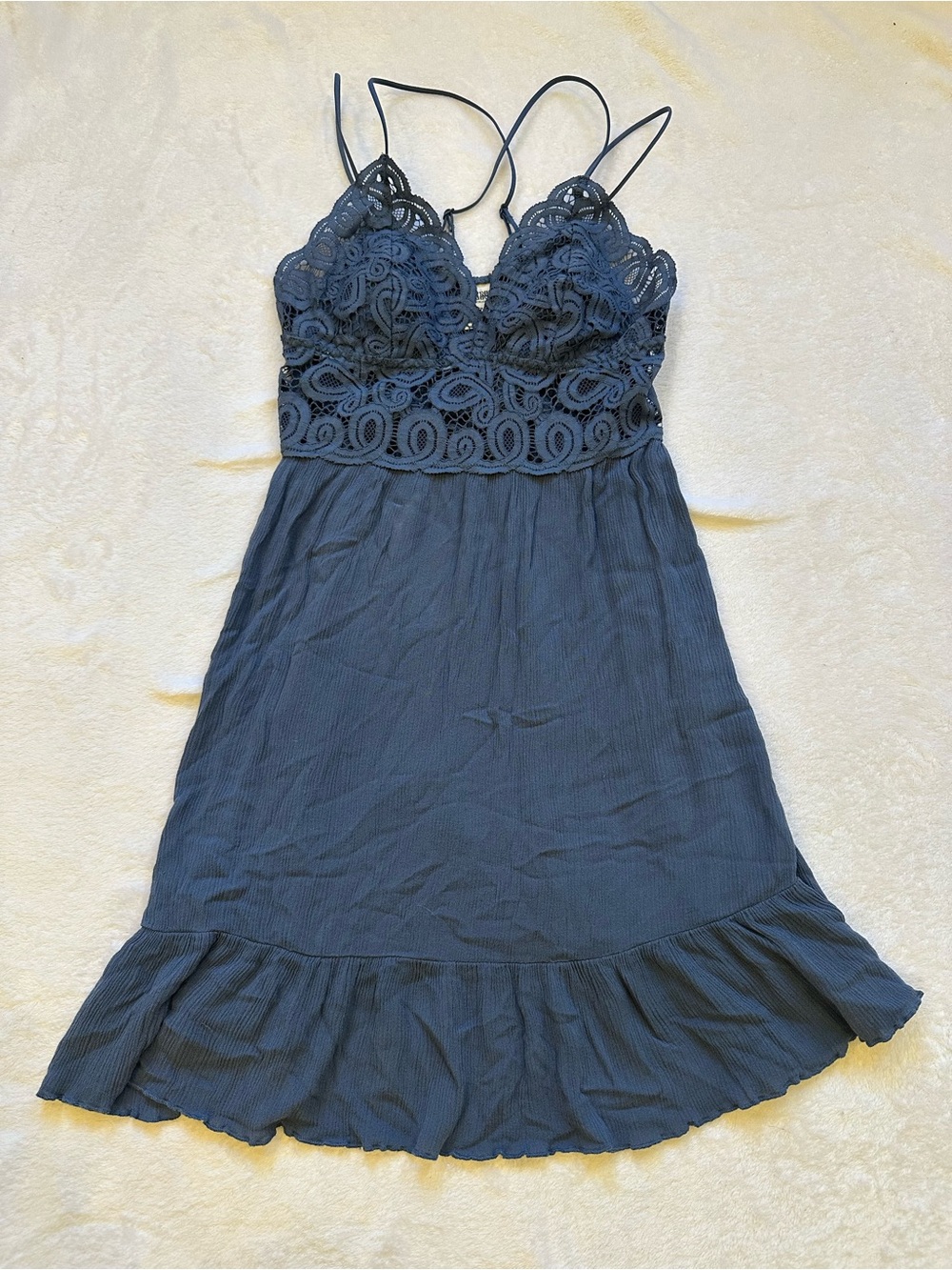 PINK Victoria's Secret Navy Lace-Trim Chemise